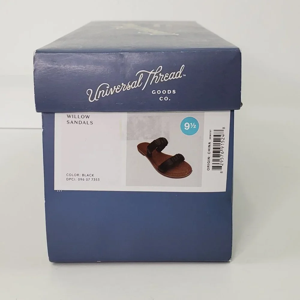 Universal Thread Black Brown Willow Slip-On Slide-On Flat Sandals NWT Size 9 1/2